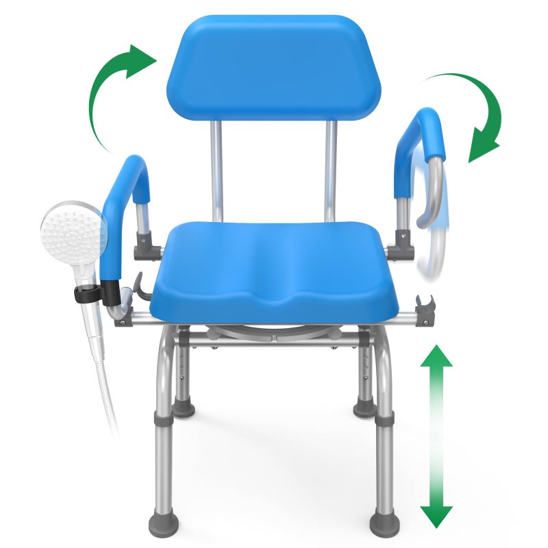 Loyoda FSA/HSA Eligible Swivel Shower Chair with Arms and Back, Padded Shower Bench with Pivoting Arms, Height Adjustable Shower Chair for Elderly and Disabled, 400 lbs - Image 1