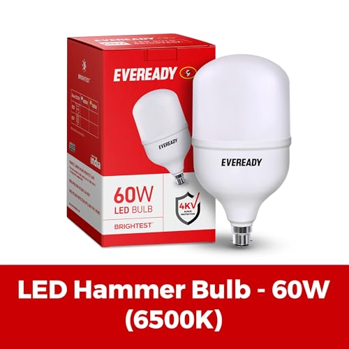 Eveready 60W LED Hammer Bulb | High CRI & High Efficiency | Energy Efficient | Mercury-Free | 4KV Surge Protection | 100 Lumens per Watt | Cool Day Light (6500K) | B22 Base | Pack of 1 - Image 2