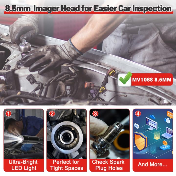 Autel MaxiVideo MV108S Borescope Inspection Camera, 2025 Endoscope with 8.5mm Waterproof Image Head, Work w/All Autel Scanners MK808 MX808 MX900 MK900 - Image 5