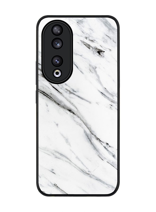 Stylizedd Rugged Black edge case for Honor 90 5G, Slim fit Soft Case Flexible Rubber Edges Anti Drop TPU Gel Thin Cover -  Marble Print Grey White  - Image 1