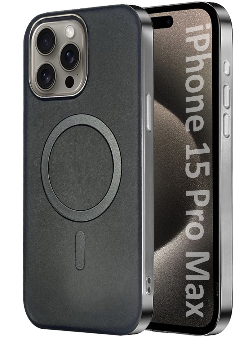 CATANES حزمة 3 من غلاف جلد PU لهاتف آبل آيفون 15 برو ماكس متوافق مع ماغسيف، مقاوم للصدمات وسقوط، غلاف واقي نحيف كلاسيكي أسود - Image 2