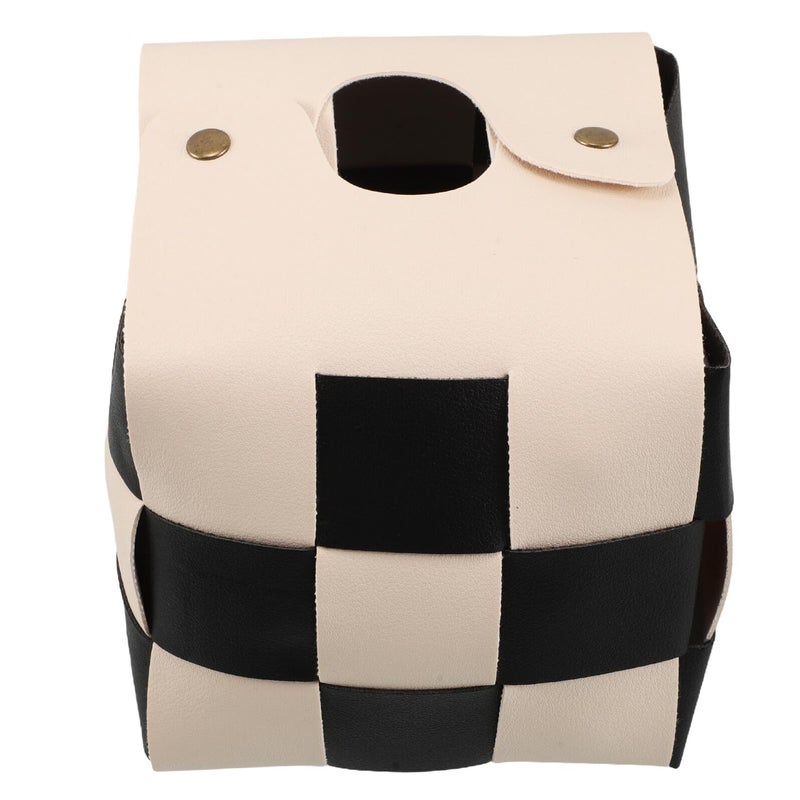 Decorative Plaid Artificial Leather Tissue Box Cover Cube Holder For Desk Vanity - Image 2