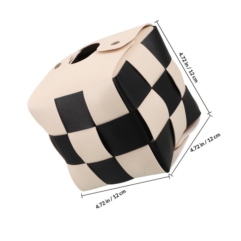 Decorative Plaid Artificial Leather Tissue Box Cover Cube Holder For Desk Vanity - Image 3