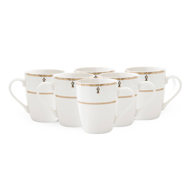 Shallow ZAYA New Bone China Mug 355 ml -  6 piece Set  Elegant White Coffee & Tea Mug for Daily Use, Brunch, Coffee Station, Ramadan, Eid, Diwali & Gifting (Set of 6) - Image 1