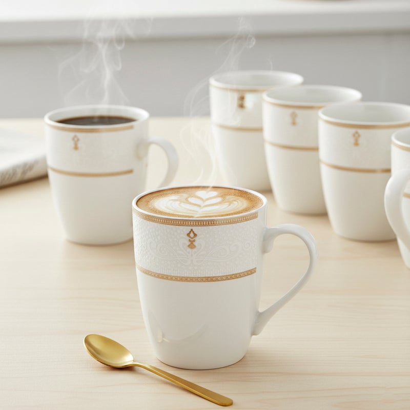 Shallow ZAYA New Bone China Mug 355 ml -  6 piece Set  Elegant White Coffee & Tea Mug for Daily Use, Brunch, Coffee Station, Ramadan, Eid, Diwali & Gifting (Set of 6) - Image 2