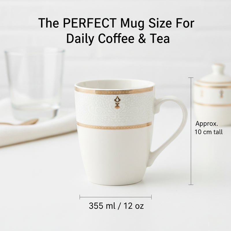 Shallow ZAYA New Bone China Mug 355 ml -  6 piece Set  Elegant White Coffee & Tea Mug for Daily Use, Brunch, Coffee Station, Ramadan, Eid, Diwali & Gifting (Set of 6) - Image 3