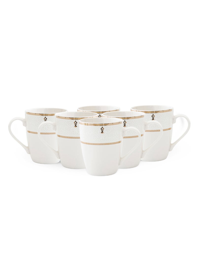 Shallow ZAYA New Bone China Mug 355 ml – Elegant White Coffee & Tea Mug for Daily Use, Brunch, Coffee Station, Ramadan, Eid, Diwali & Gifting (Set of 6) - Image 1