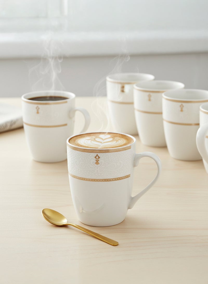 Shallow ZAYA New Bone China Mug 355 ml – Elegant White Coffee & Tea Mug for Daily Use, Brunch, Coffee Station, Ramadan, Eid, Diwali & Gifting (Set of 6) - Image 2