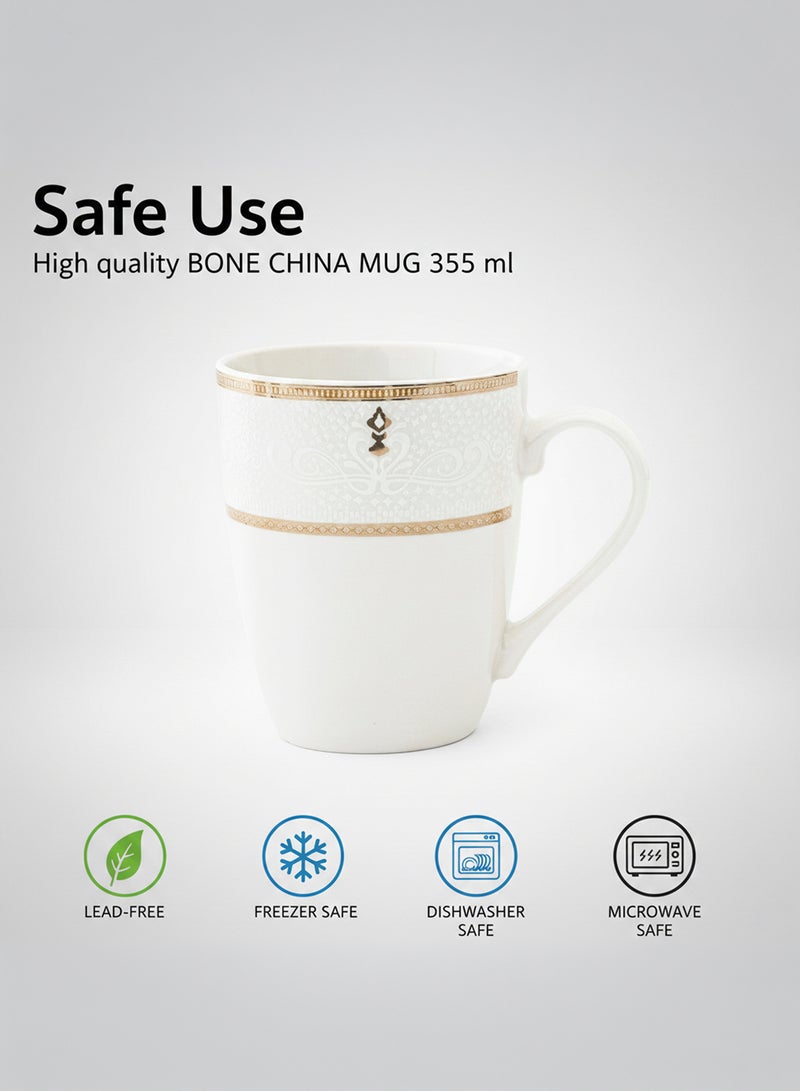 Shallow ZAYA New Bone China Mug 355 ml – Elegant White Coffee & Tea Mug for Daily Use, Brunch, Coffee Station, Ramadan, Eid, Diwali & Gifting (Set of 6) - Image 5