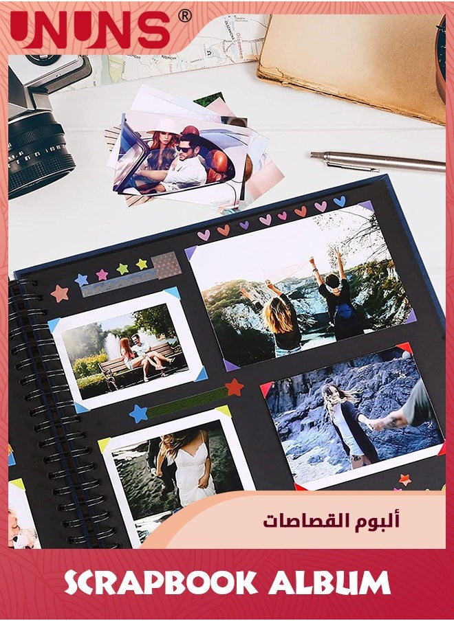 UNUNS ألبوم سجل القصاصات، كتاب قصاصات بغلاف مقوى مكون من 80 صفحة من ورق الحرف الأسود، مجموعة سجل القصاصات المصنوعة يدويًا تتضمن ملصقات، لوحات فنية، أقلام تلوين لحفلات الزفاف/الذكرى السنوية/التخرج/السفر، أسود  - Image 5
