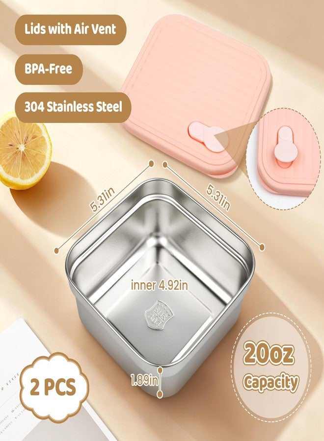 Pinsit 2 Pack Stainless Steel Sandwich Containers, 20oz Stainless Steel Snack Containers with Lids, Food Grade Sandwich Containers with Airtight Lids, BPA-Free, Dishwasher and Freezer Safe (Pink, White) - Image 3