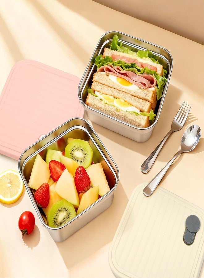 Pinsit 2 Pack Stainless Steel Sandwich Containers, 20oz Stainless Steel Snack Containers with Lids, Food Grade Sandwich Containers with Airtight Lids, BPA-Free, Dishwasher and Freezer Safe (Pink, White) - Image 2
