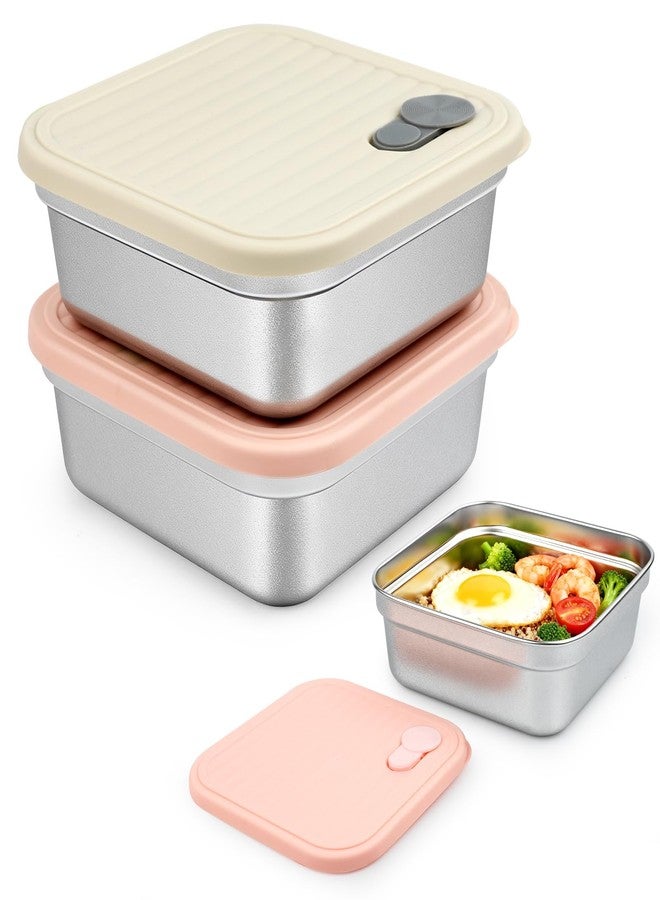 Pinsit 2 Pack Stainless Steel Sandwich Containers, 20oz Stainless Steel Snack Containers with Lids, Food Grade Sandwich Containers with Airtight Lids, BPA-Free, Dishwasher and Freezer Safe (Pink, White) - Image 1