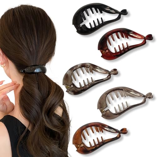 Melodio Banana Hair Clips - 5Pcs Non-Slip Hair Clutcher, Strong Hold Jaw Clips for Women, Long-Lasting Ponytail Holder, Styling Hair Accessories for Back of Head (5 Colors) - Image 1