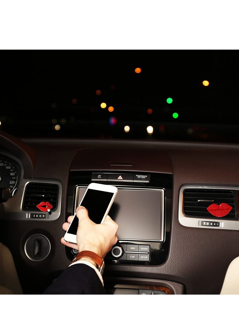 Y&D Car Air Vent Clip, 4 Pcs Bling Decoration Red Lips Clip Diffuser Diamond Accessories - Image 2