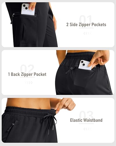 SANTINY 15" Long Shorts for Women Hiking Cargo Bermuda Shorts with 5 Zipper Pockets Lightweight Quick Dry Knee Length Capris (Black_XL) - Image 4