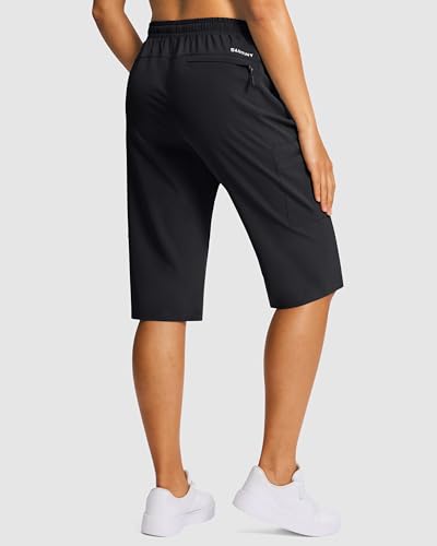 SANTINY 15" Long Shorts for Women Hiking Cargo Bermuda Shorts with 5 Zipper Pockets Lightweight Quick Dry Knee Length Capris (Black_XL) - Image 2
