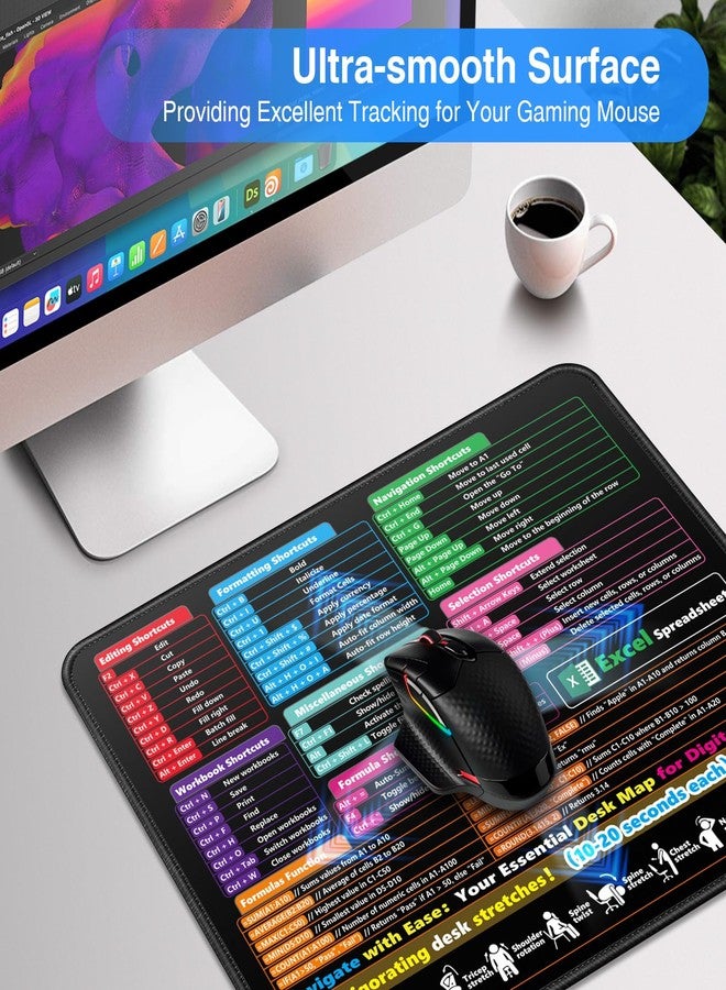 Canjoy Excel Cheat Sheet Mouse Pad - 11.8"x9.8" Small Mouse Pad for Excel Shortcuts - Portable Keyboard Computer Mousepad - Spill-Proof Stitched Edges Anti-Slip - Image 4