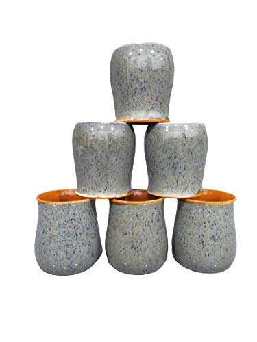 Caffeine Ceramic Handmade Grey & Red Studio Tea Cup (6 Pc) - Image 1