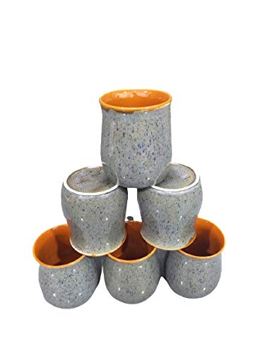 Caffeine Ceramic Handmade Grey & Red Studio Tea Cup (6 Pc) - Image 2