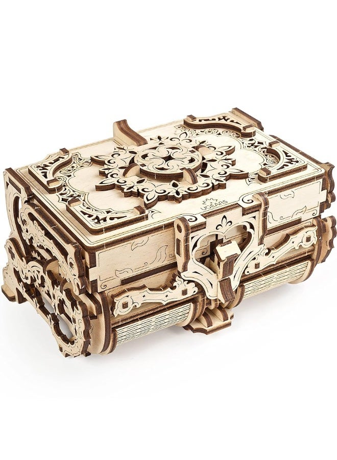 UGEARS صندوق الألغاز الخشبي ثلاثي الأبعاد UGEARS - صندوق خشبي عتيق ثلاثي الأبعاد - مجموعات نماذج خشبية للبالغين والمراهقين - مجموعة بناء نموذج ميكانيكي مقطوع بالليزر - مثالي لعيد الميلاد - Image 1