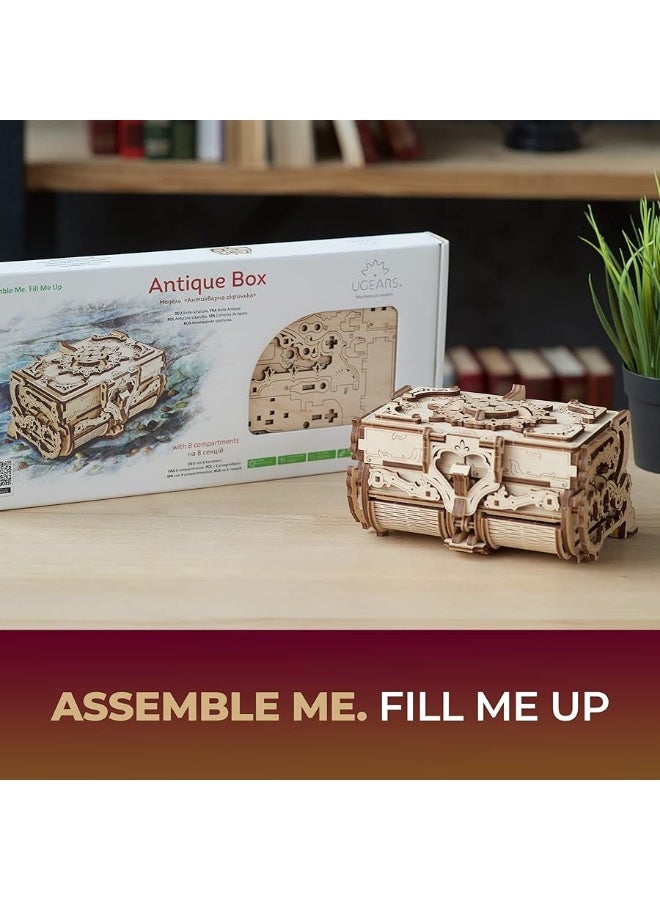 UGEARS صندوق الألغاز الخشبي ثلاثي الأبعاد UGEARS - صندوق خشبي عتيق ثلاثي الأبعاد - مجموعات نماذج خشبية للبالغين والمراهقين - مجموعة بناء نموذج ميكانيكي مقطوع بالليزر - مثالي لعيد الميلاد - Image 3