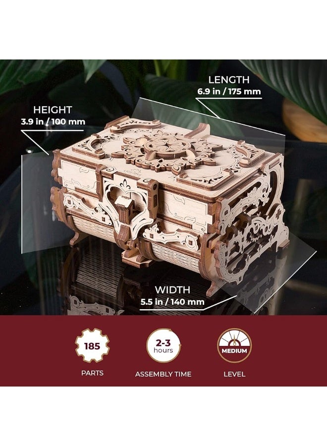 UGEARS صندوق الألغاز الخشبي ثلاثي الأبعاد UGEARS - صندوق خشبي عتيق ثلاثي الأبعاد - مجموعات نماذج خشبية للبالغين والمراهقين - مجموعة بناء نموذج ميكانيكي مقطوع بالليزر - مثالي لعيد الميلاد - Image 2