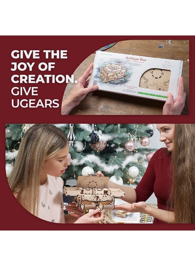 UGEARS صندوق الألغاز الخشبي ثلاثي الأبعاد UGEARS - صندوق خشبي عتيق ثلاثي الأبعاد - مجموعات نماذج خشبية للبالغين والمراهقين - مجموعة بناء نموذج ميكانيكي مقطوع بالليزر - مثالي لعيد الميلاد - Image 4