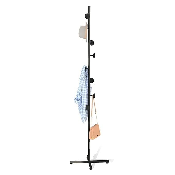 LOCOMOTO LOCOMOTO Coat Rack Stand With 8 Hooks Metal Coat Hanger Freestanding EntrywayHallway Bedroom Office for Hanging Clothes Jacket Hats Bags clothes Rails Umbrella Holders Black - Image 1