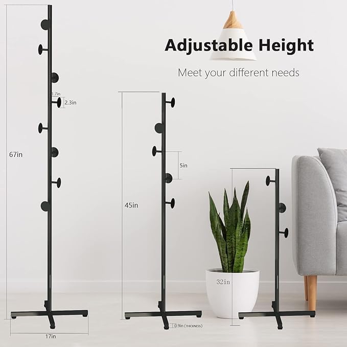 LOCOMOTO LOCOMOTO Coat Rack Stand With 8 Hooks Metal Coat Hanger Freestanding EntrywayHallway Bedroom Office for Hanging Clothes Jacket Hats Bags clothes Rails Umbrella Holders Black - Image 3