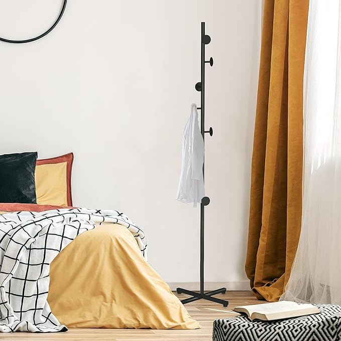 LOCOMOTO LOCOMOTO Coat Rack Stand With 8 Hooks Metal Coat Hanger Freestanding EntrywayHallway Bedroom Office for Hanging Clothes Jacket Hats Bags clothes Rails Umbrella Holders Black - Image 5
