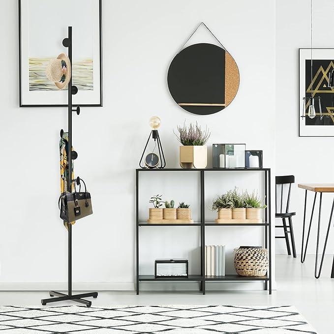 LOCOMOTO LOCOMOTO Coat Rack Stand With 8 Hooks Metal Coat Hanger Freestanding EntrywayHallway Bedroom Office for Hanging Clothes Jacket Hats Bags clothes Rails Umbrella Holders Black - Image 4