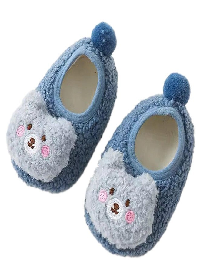 Freshfoot Cute and Colorful New Born Baby Anti Slip Shoes,Socks For Baby Soft Plush Cartoon Slippers Soft Bottom Baby Boys & Girls' First Walking Shoes (Blue, UK Footwear Size System, Infant, Age Range, Narrow, 6 Months, 12 Months) - Image 1