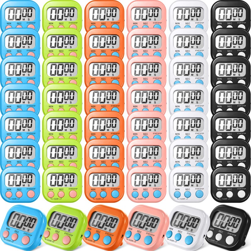 Macarrie Macarrie 48 Pcs Digital Kitchen Timer Bulk Small Magnetic Backing Stand Timer Clock Loud Alarm LCD Display Electronic Minute Second Count up Countdown Alarm for Teacher Classroom Cooking Baking 