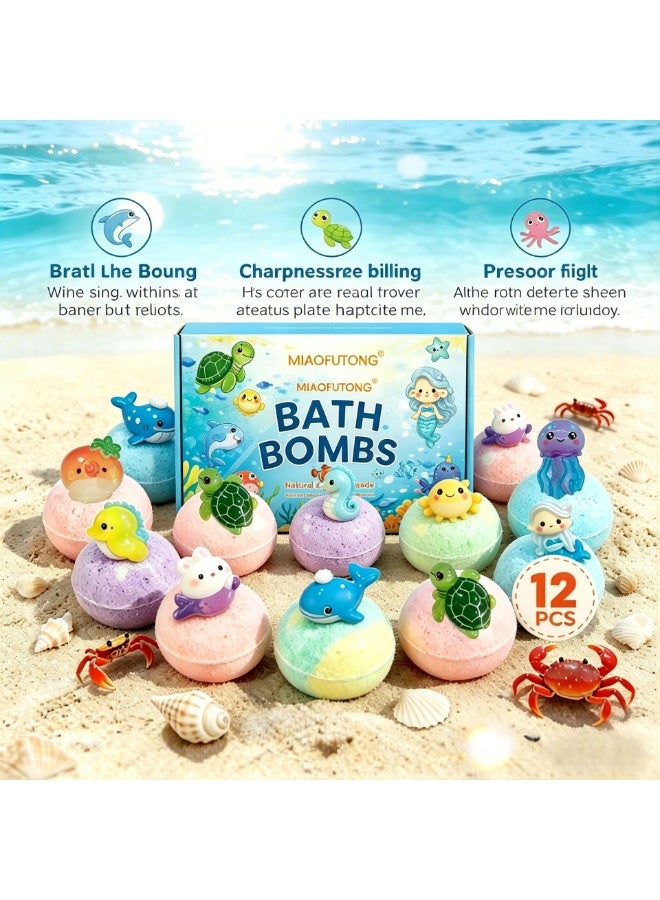 MIAOFUTONG Kids Bath Bombs with Surprise Toys, 12 Pack Ocean Themed Bath Bombs, Natural Handmade Fizzy Bath Bombs with Sea Animal Toys Inside, Gift Set for Boys & Girls - Image 5