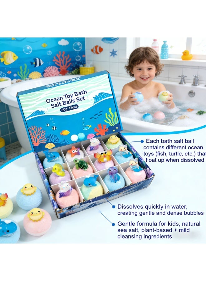 MIAOFUTONG Kids Bath Bombs with Surprise Toys, 12 Pack Ocean Themed Bath Bombs, Natural Handmade Fizzy Bath Bombs with Sea Animal Toys Inside, Gift Set for Boys & Girls - Image 3