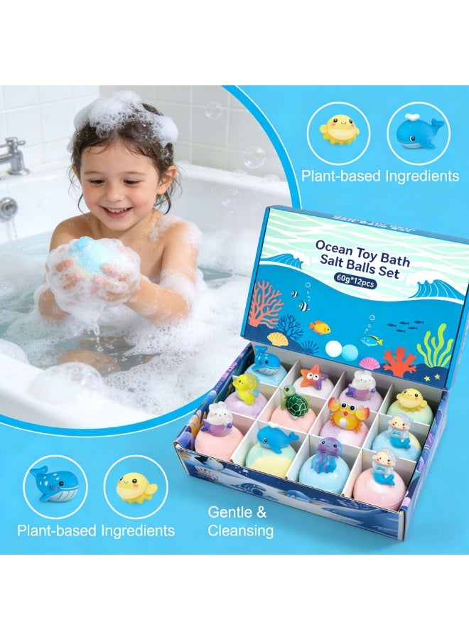 MIAOFUTONG Kids Bath Bombs with Surprise Toys, 12 Pack Ocean Themed Bath Bombs, Natural Handmade Fizzy Bath Bombs with Sea Animal Toys Inside, Gift Set for Boys & Girls - Image 2