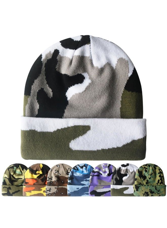 PFFY Beanie for Men Women Unisex Knit Cuffed Plain Winter Beanies Hats Skull Cap, Camo Grey, One size - Image 1