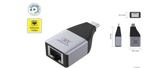 MX محول MXP-E-ADP USB-C إلى Ethernet Gigabit – محول Type-C إلى RJ45 LAN لجهاز MacBook و Chromebook و iPad Pro وأجهزة USB-C – توصيل وتشغيل، محول شبكة عالي السرعة 1000Mbps - Image 2