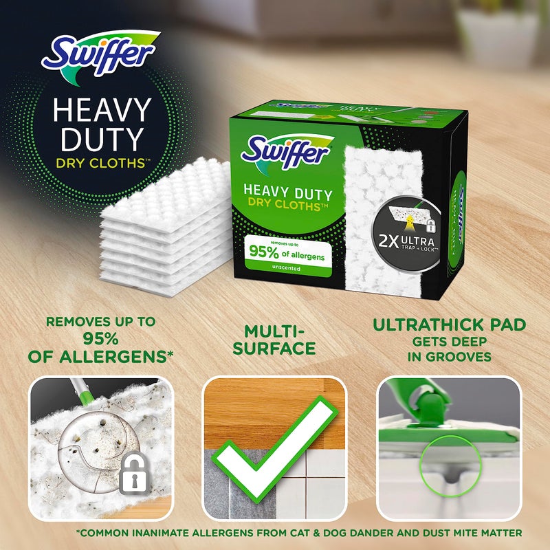 Swiffer Sweeper Heavy Duty Dry Multi-Surface Cloth Refills for Floor Sweeping and Cleaning, Unscented, 32 Count - Image 2