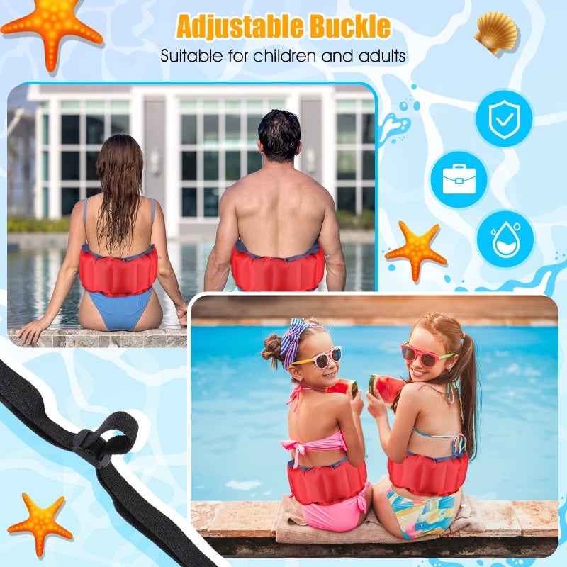 Lewtemi 1 Pcs Inflatable Swim Belt Pool Flotation Portable Waist Floatation Aid for Adults Adjustable Floating Swimming Training Aid Waist Belt with Buckle and Rope for Swimming Beginner(Red and Blue) - Image 4