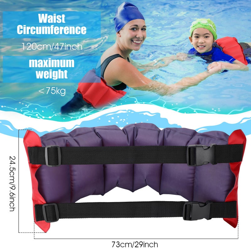 Lewtemi 1 Pcs Inflatable Swim Belt Pool Flotation Portable Waist Floatation Aid for Adults Adjustable Floating Swimming Training Aid Waist Belt with Buckle and Rope for Swimming Beginner(Red and Blue) - Image 3