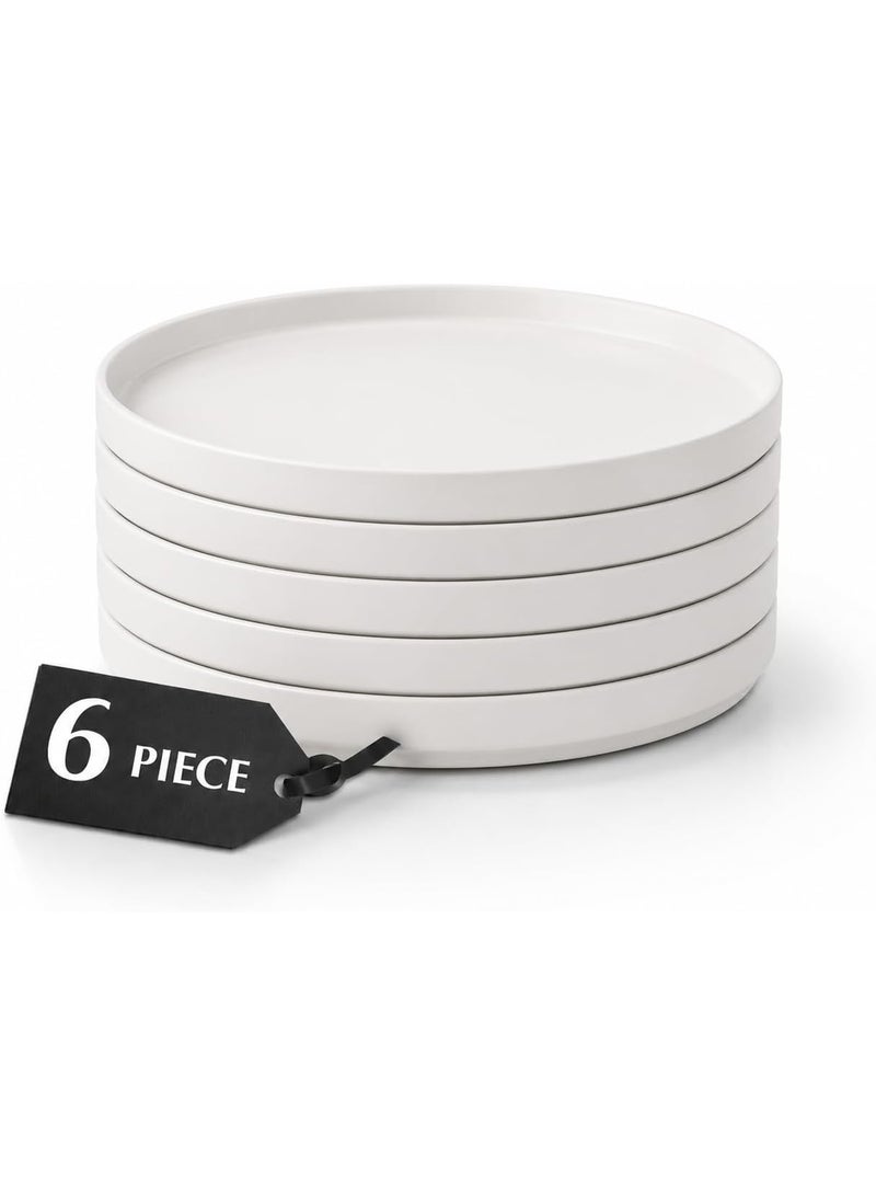 White Porcelain Plates Set of 6 | 8.25" Round Dinner Plates | Elegant Design Dinner Plates with Raised Rim for Daily Serving, Hospitality, Restaurant (8.25" (X6)) - Image 1