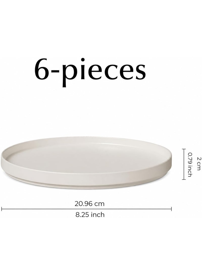 White Porcelain Plates Set of 6 | 8.25" Round Dinner Plates | Elegant Design Dinner Plates with Raised Rim for Daily Serving, Hospitality, Restaurant (8.25" (X6)) - Image 3