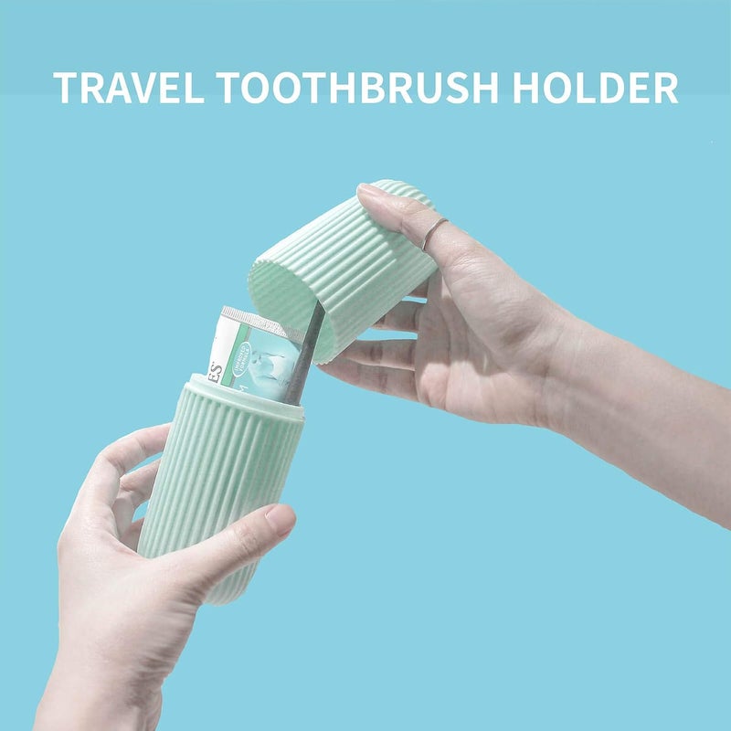 Sunenlyst 2Pcs Travel Toothbrush Holder, Portable Toothbrush Case for Traveling, Camping, Business Trip and School, Multifuction Plastic Toothbrushes Toothpaste Set with Two Colors, Green and Grey - Image 4