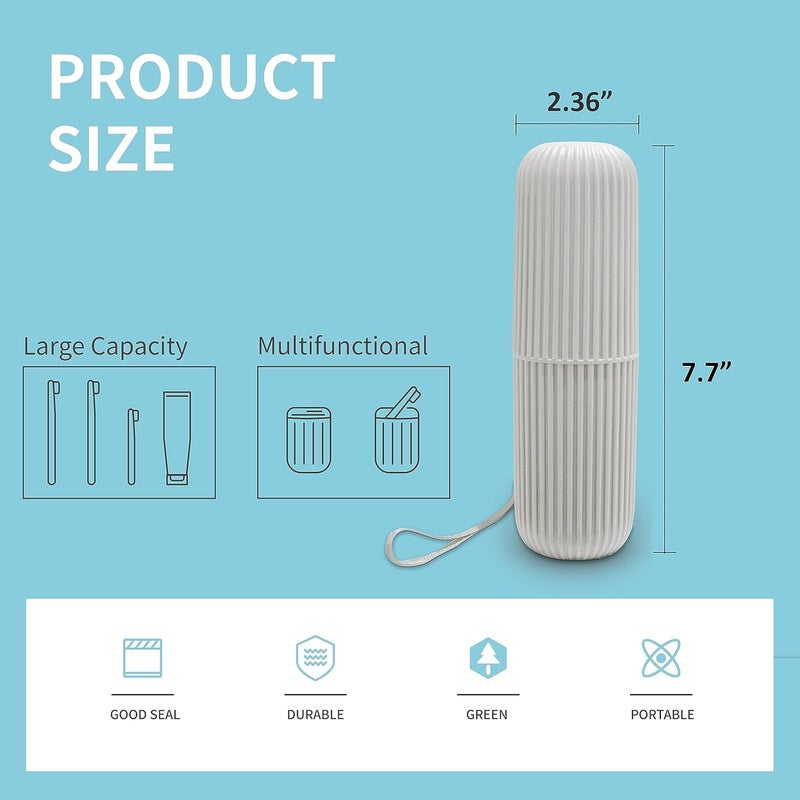 Sunenlyst 2Pcs Travel Toothbrush Holder, Portable Toothbrush Case for Traveling, Camping, Business Trip and School, Multifuction Plastic Toothbrushes Toothpaste Set with Two Colors, Green and Grey - Image 2