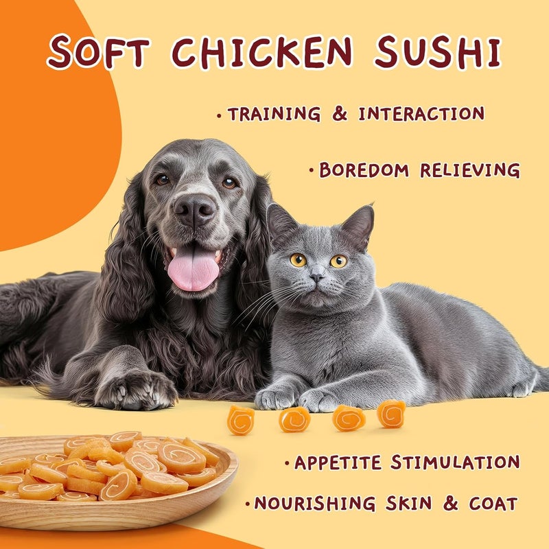 Jungle Calling Soft Chicken & Codfish Cat & Dog Treats, High Protein Pet Snacks for Small & Medium Dogs & Cats, Chewy Chicken Sushi Dog Training Treats, 10.6 oz - Image 5