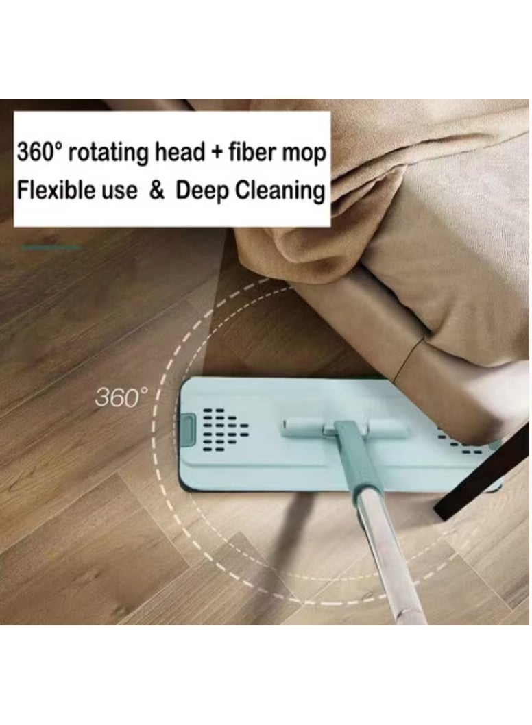 Microfiber Flat Mop with Bucket, Cleaning Squeeze Hand Free Floor Mop, 5 Reusable Mop Pads, Stainless Steel Handle,360° Rotating Head Squeeze Flat Mop (color green)