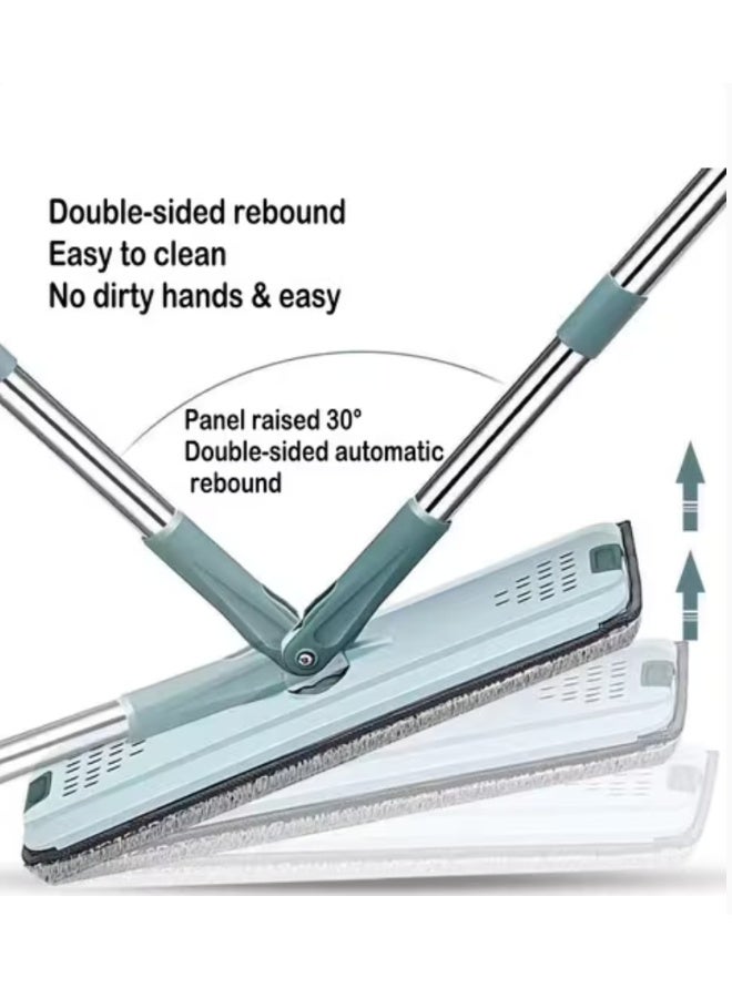 Microfiber Flat Mop with Bucket, Cleaning Squeeze Hand Free Floor Mop, 5 Reusable Mop Pads, Stainless Steel Handle,360° Rotating Head Squeeze Flat Mop (color green)
