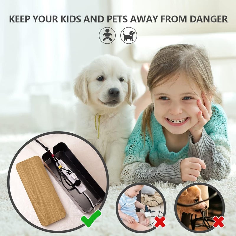 صندوق إدارة الكابلات كبير - صندوق تنظيم الكابلات بنمط الخشب لإخفاء الأسلاك وشرائط الطاقة، وأسلاك الكمبيوتر والتلفزيون والمكتب، مع مشابك الكابلات وأربطة الكابلات القابلة لإعادة الاستخدام للمنزل والمكتب (أسود) - Image 4